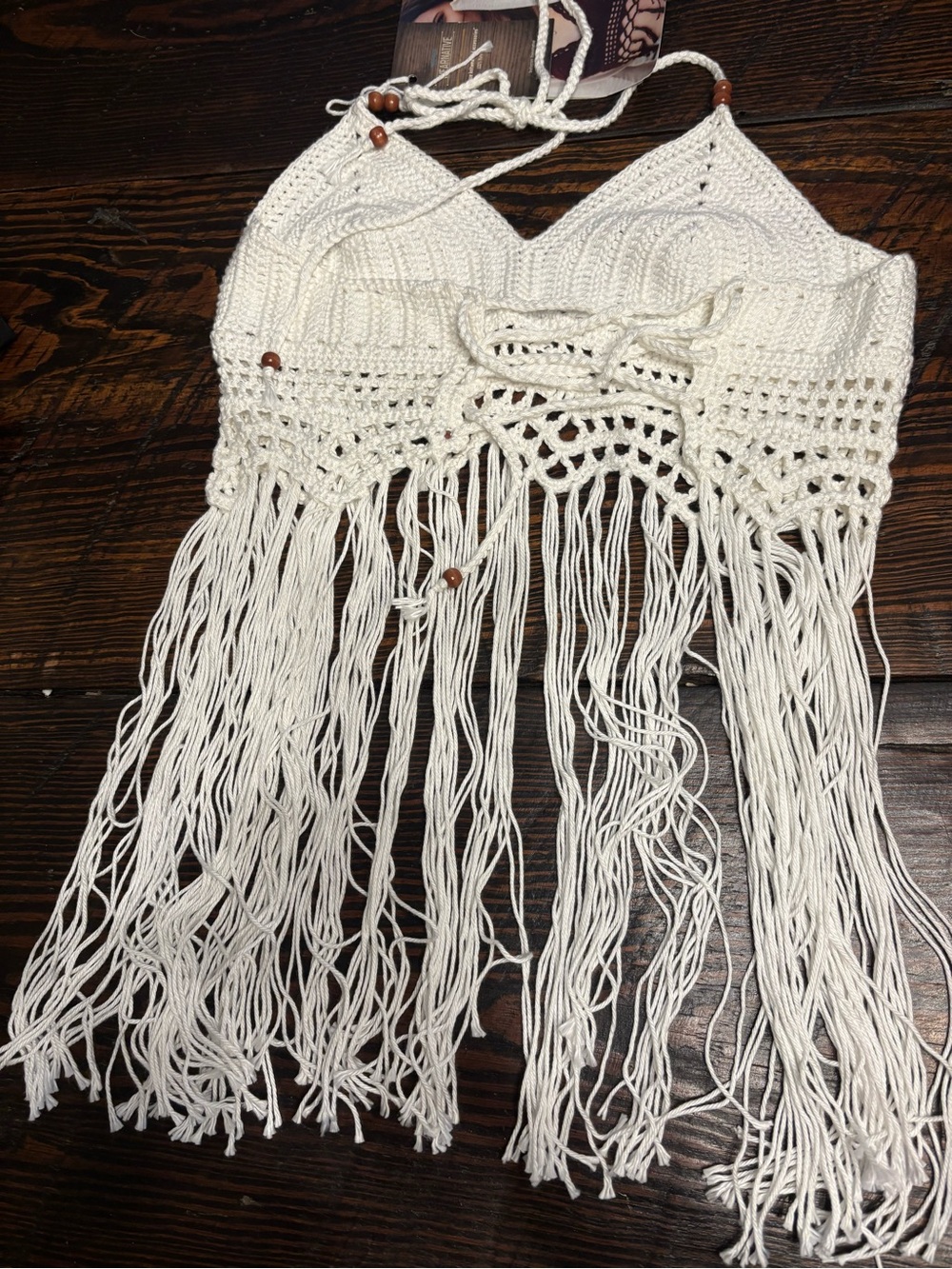 Crochet Fringe Halter Camisole Top - White - Picture 5 of 7